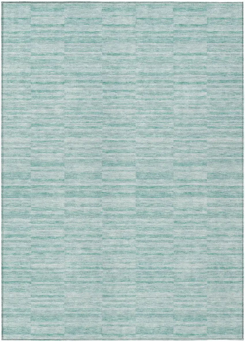 Turquoise Teal Blue And Gray Striped Washable Indoor Outdoor Area Rug Photo 2