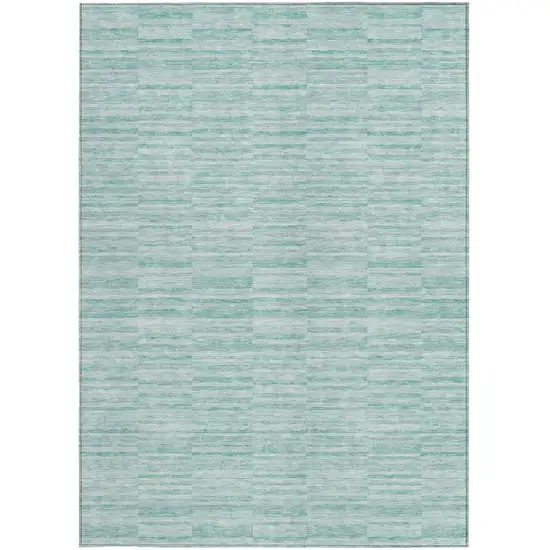 Turquoise Teal Blue And Gray Striped Washable Indoor Outdoor Area Rug Photo 6
