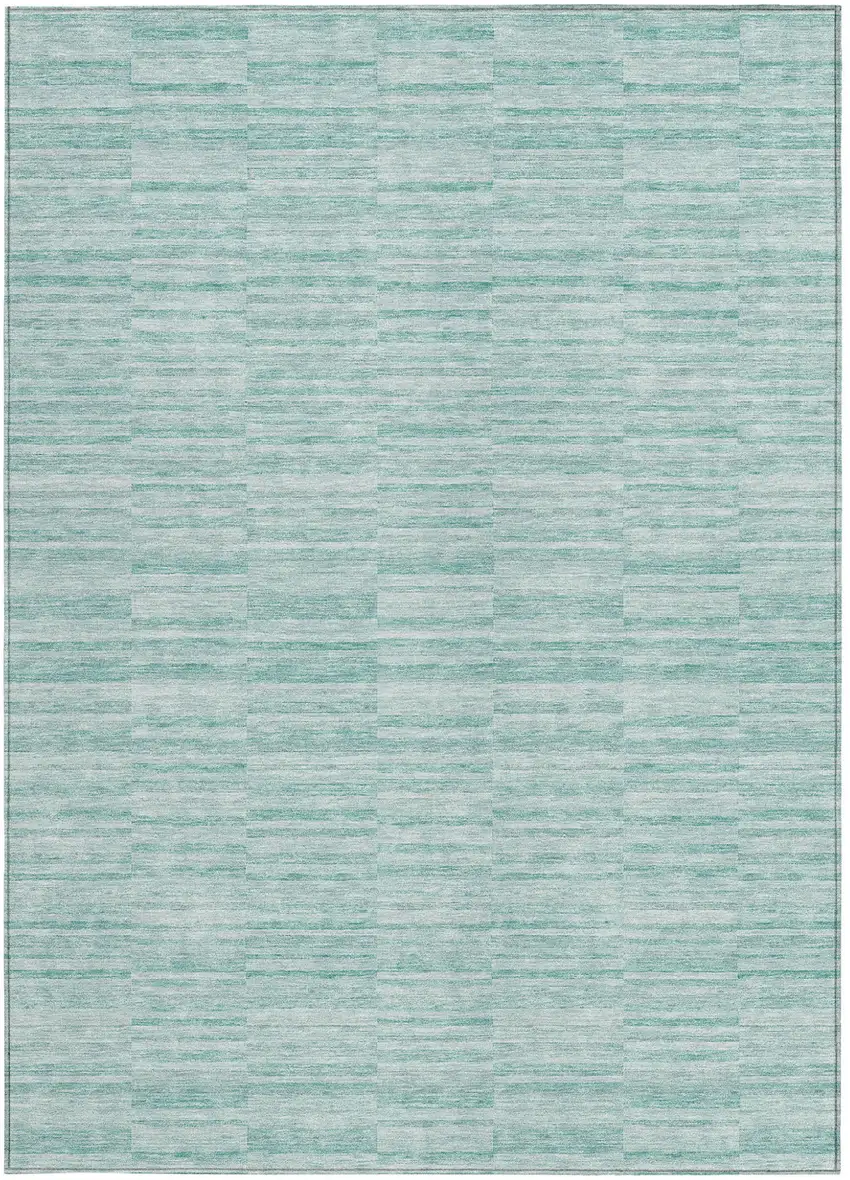 Turquoise Teal Blue And Gray Striped Washable Indoor Outdoor Area Rug Photo 6