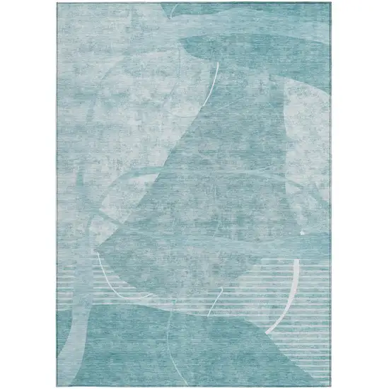 Turquoise Teal Blue And Ivory Abstract Washable Indoor Outdoor Area Rug Photo 6