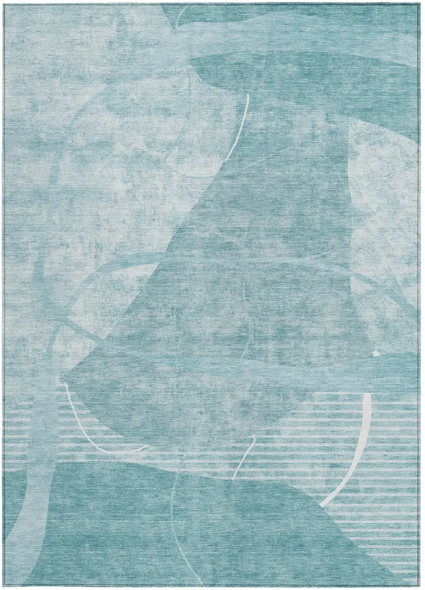 Turquoise Teal Blue And Ivory Abstract Washable Indoor Outdoor Area Rug Photo 6