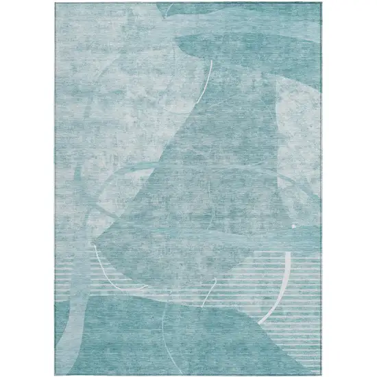 Turquoise Teal Blue And Ivory Abstract Washable Indoor Outdoor Area Rug Photo 6