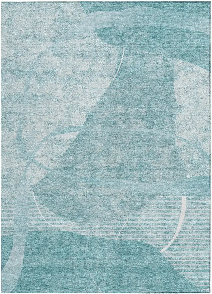 Turquoise Teal Blue And Ivory Abstract Washable Indoor Outdoor Area Rug Photo 6