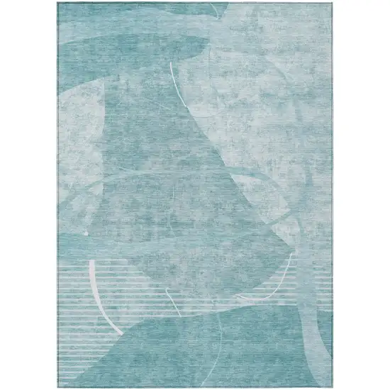 Turquoise Teal Blue And Ivory Abstract Washable Indoor Outdoor Area Rug Photo 2