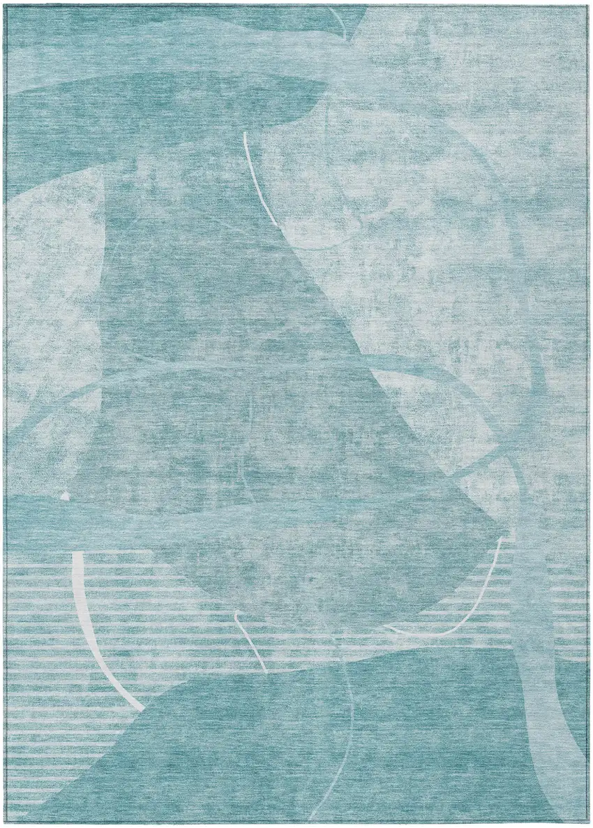 Turquoise Teal Blue And Ivory Abstract Washable Indoor Outdoor Area Rug Photo 2