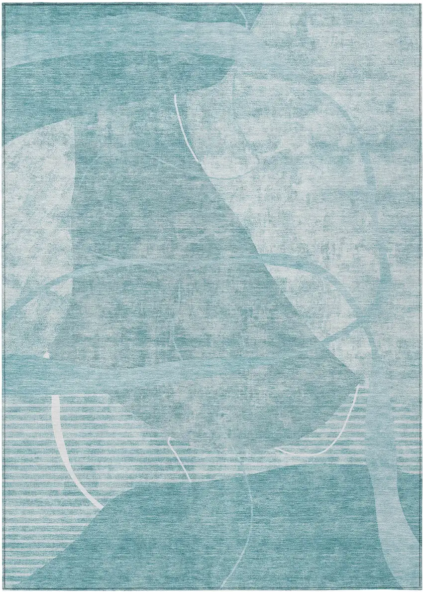 Turquoise Teal Blue And Ivory Abstract Washable Indoor Outdoor Area Rug Photo 2
