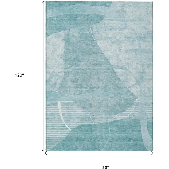Turquoise Teal Blue And Ivory Abstract Washable Indoor Outdoor Area Rug Photo 3