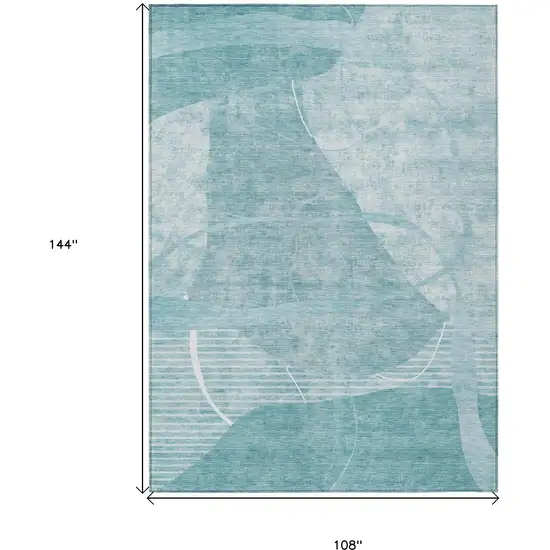 Turquoise Teal Blue And Ivory Abstract Washable Indoor Outdoor Area Rug Photo 3