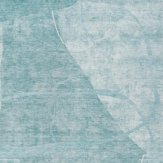 Turquoise Teal Blue And Ivory Abstract Washable Indoor Outdoor Area Rug Photo 6