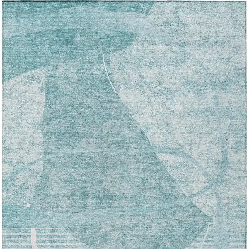 Turquoise Teal Blue And Ivory Abstract Washable Indoor Outdoor Area Rug Photo 7
