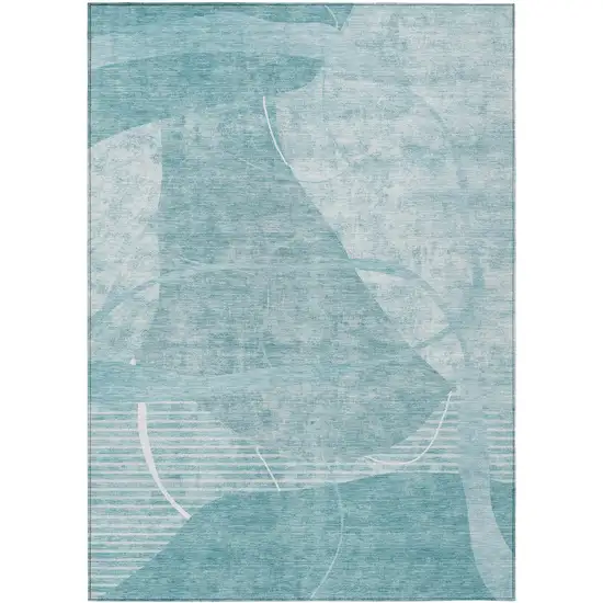 Turquoise Teal Blue And Ivory Abstract Washable Indoor Outdoor Area Rug Photo 2