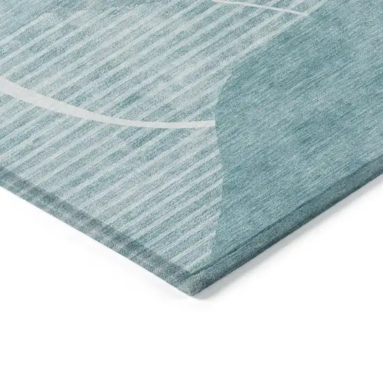 Turquoise Teal Blue And Ivory Abstract Washable Indoor Outdoor Area Rug Photo 5