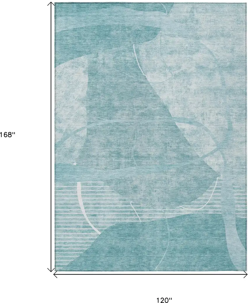 Turquoise Teal Blue And Ivory Abstract Washable Indoor Outdoor Area Rug Photo 3