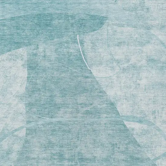 Turquoise Teal Blue And Ivory Abstract Washable Indoor Outdoor Area Rug Photo 6