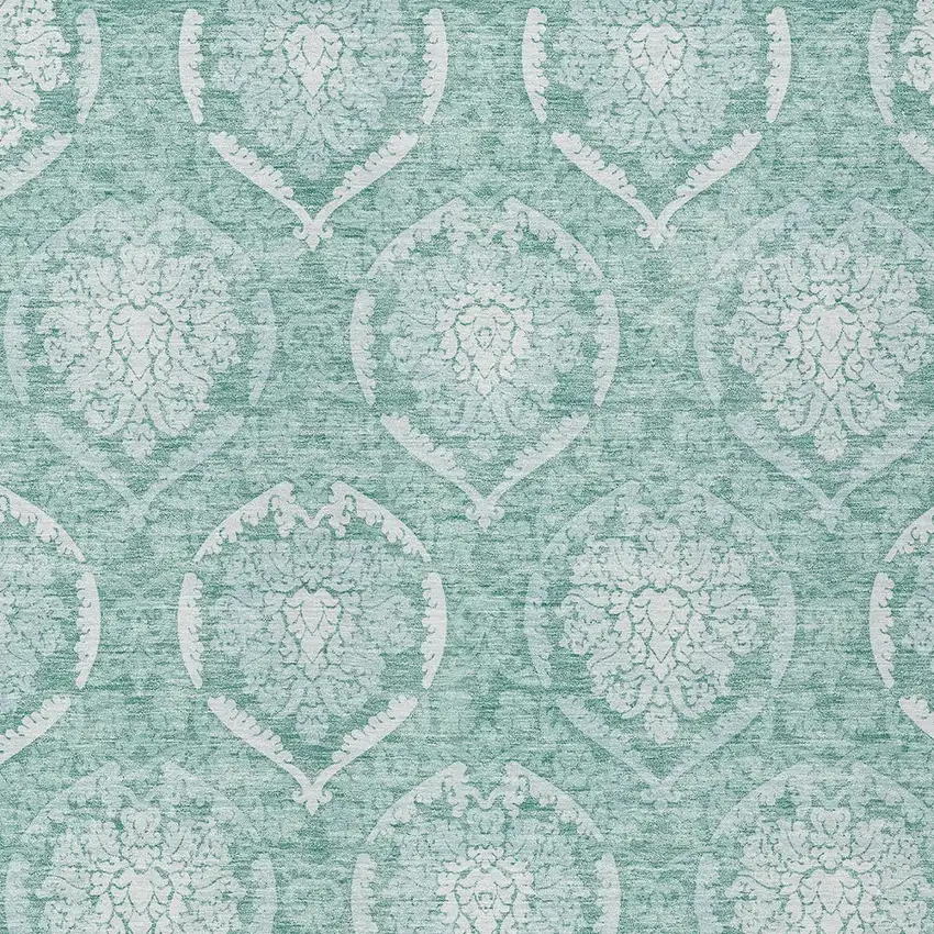 Turquoise Teal Blue And Ivory Medallion Washable Indoor Outdoor Area Rug Photo 6