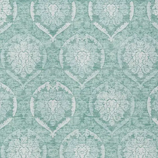 Turquoise Teal Blue And Ivory Medallion Washable Indoor Outdoor Area Rug Photo 6