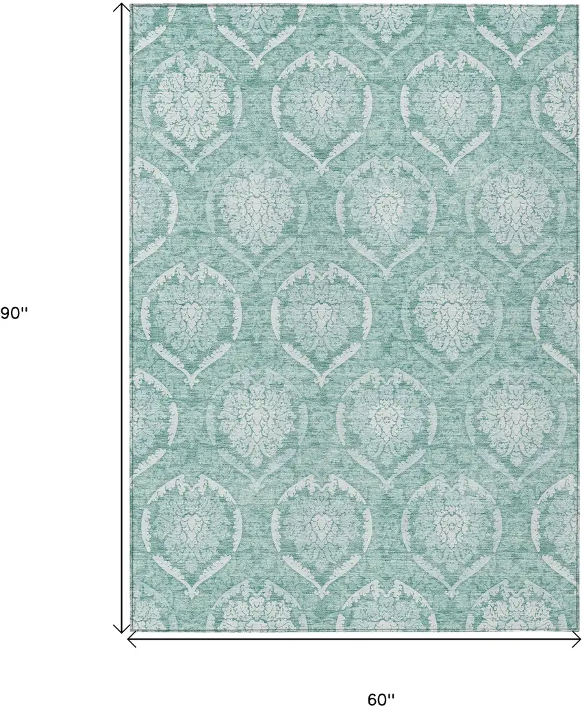 Turquoise Teal Blue And Ivory Medallion Washable Indoor Outdoor Area Rug Photo 3