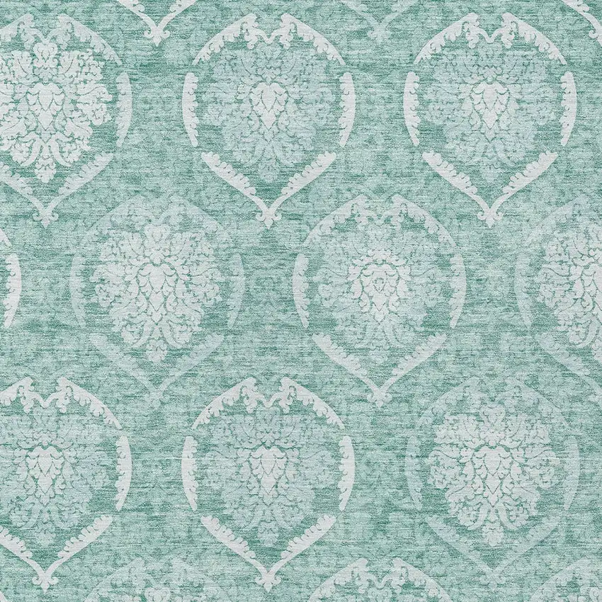 Turquoise Teal Blue And Ivory Medallion Washable Indoor Outdoor Area Rug Photo 6
