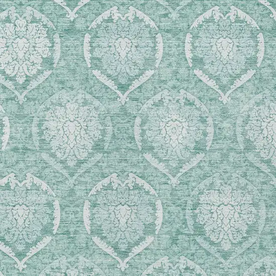 Turquoise Teal Blue And Ivory Medallion Washable Indoor Outdoor Area Rug Photo 6