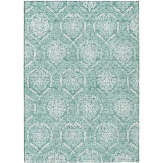 Turquoise Teal Blue And Ivory Medallion Washable Indoor Outdoor Area Rug Photo 2