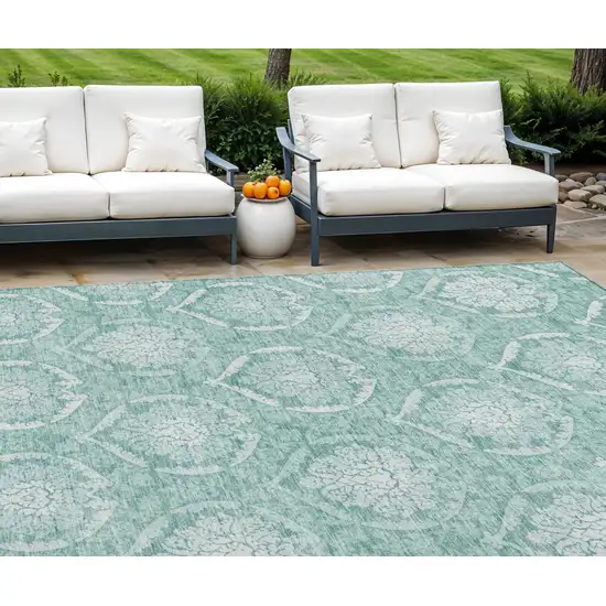 Turquoise Teal Blue And Ivory Medallion Washable Indoor Outdoor Area Rug Photo 1