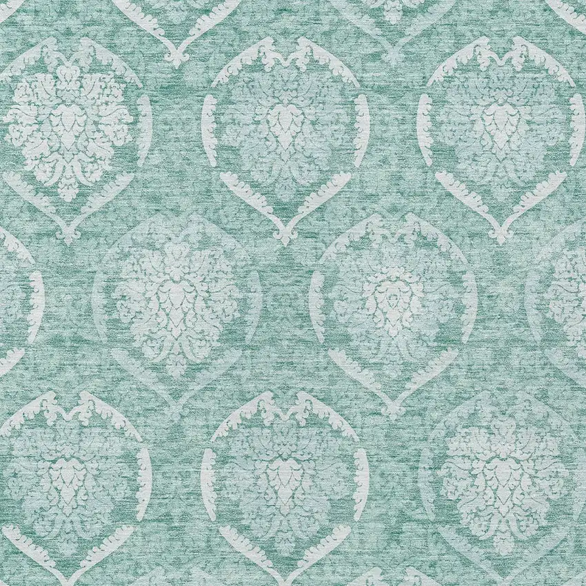 Turquoise Teal Blue And Ivory Medallion Washable Indoor Outdoor Area Rug Photo 6