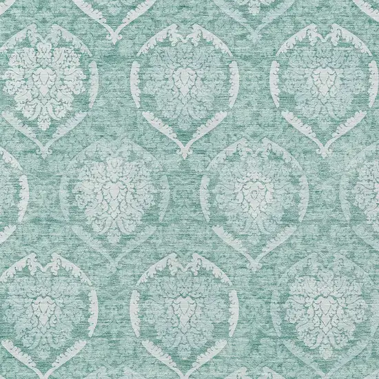 Turquoise Teal Blue And Ivory Medallion Washable Indoor Outdoor Area Rug Photo 6
