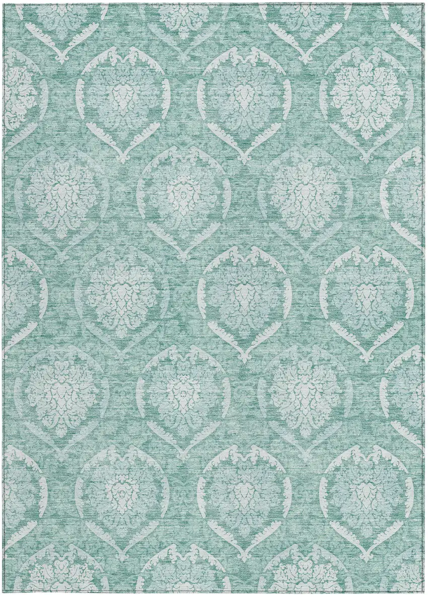 Turquoise Teal Blue And Ivory Medallion Washable Indoor Outdoor Area Rug Photo 7