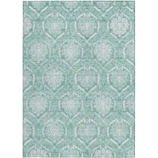 Turquoise Teal Blue And Ivory Medallion Washable Indoor Outdoor Area Rug Photo 7