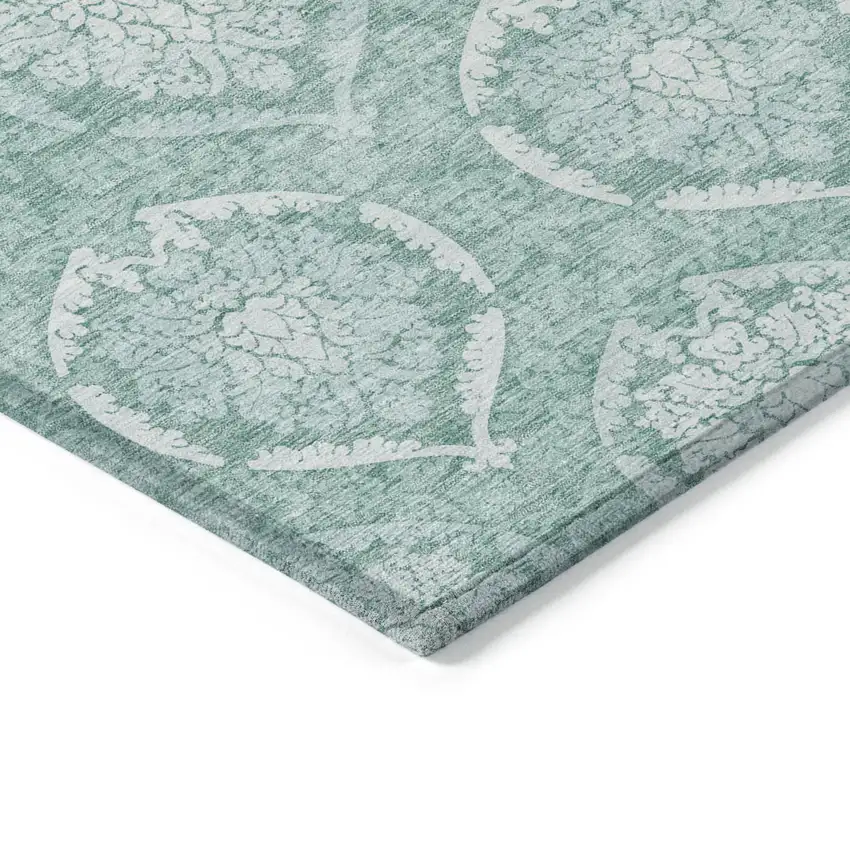 Turquoise Teal Blue And Ivory Medallion Washable Indoor Outdoor Area Rug Photo 5