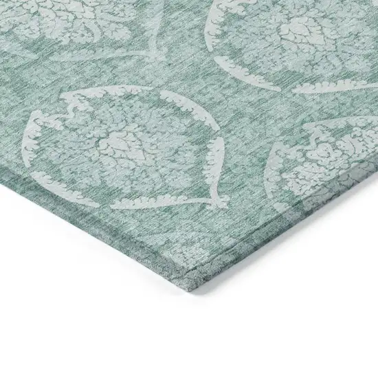Turquoise Teal Blue And Ivory Medallion Washable Indoor Outdoor Area Rug Photo 5