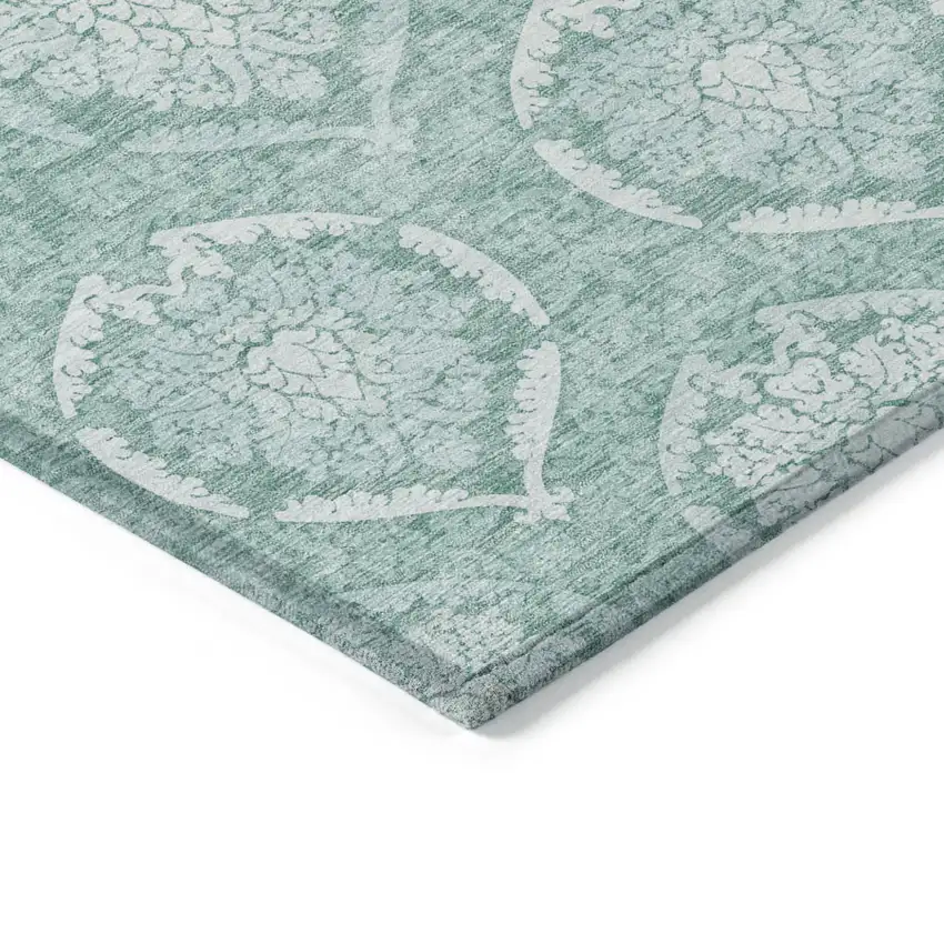 Turquoise Teal Blue And Ivory Medallion Washable Indoor Outdoor Area Rug Photo 5