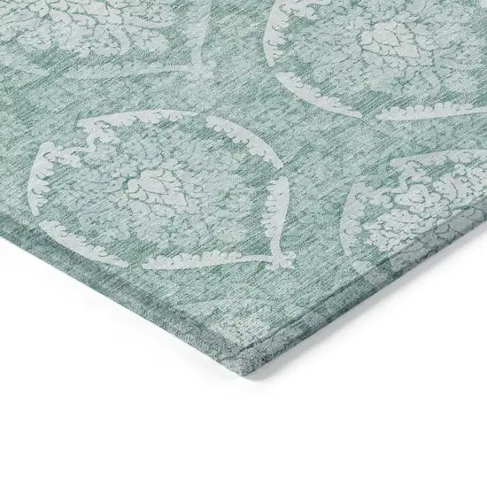 Turquoise Teal Blue And Ivory Medallion Washable Indoor Outdoor Area Rug Photo 5