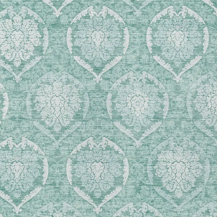 Turquoise Teal Blue And Ivory Medallion Washable Indoor Outdoor Area Rug Photo 6