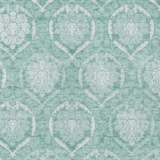 Turquoise Teal Blue And Ivory Medallion Washable Indoor Outdoor Area Rug Photo 6