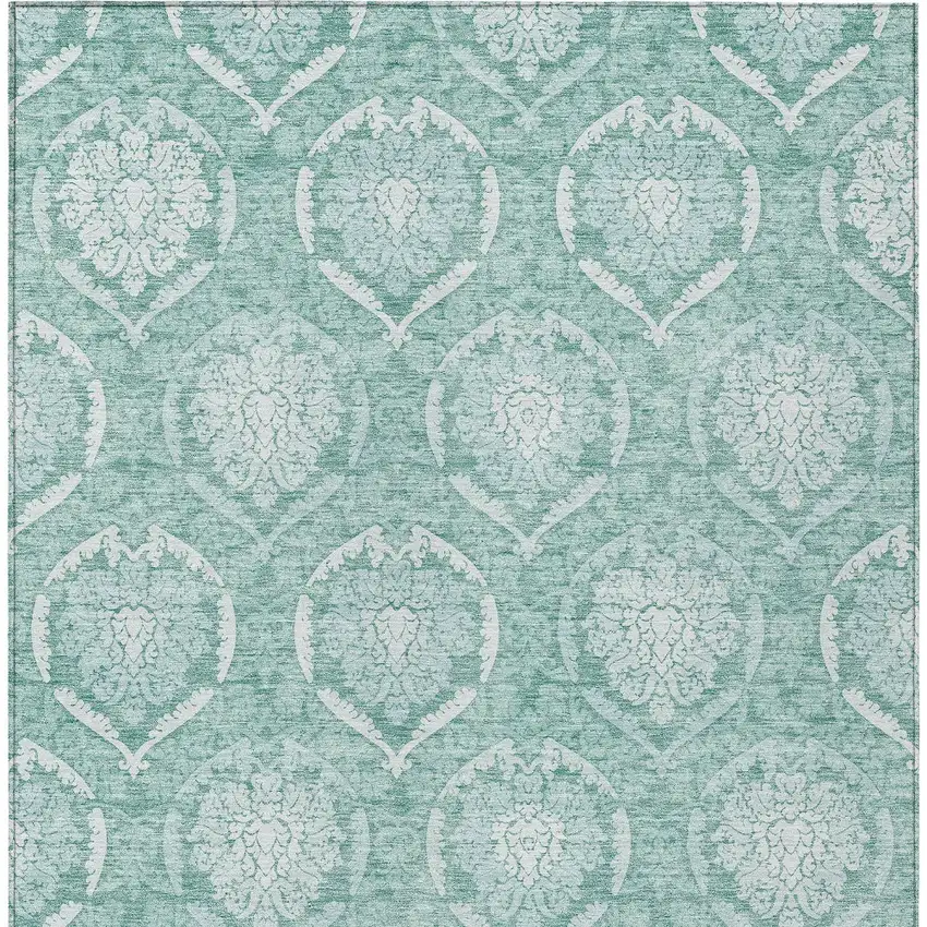 Turquoise Teal Blue And Ivory Medallion Washable Indoor Outdoor Area Rug Photo 7