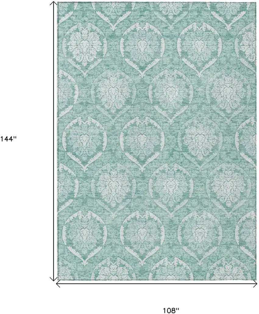 Turquoise Teal Blue And Ivory Medallion Washable Indoor Outdoor Area Rug Photo 3