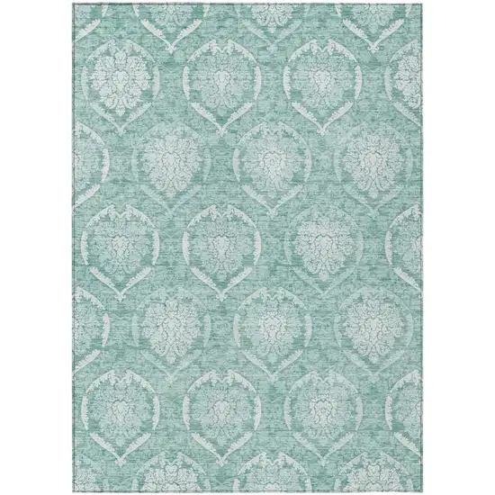 Turquoise Teal Blue And Ivory Medallion Washable Indoor Outdoor Area Rug Photo 2