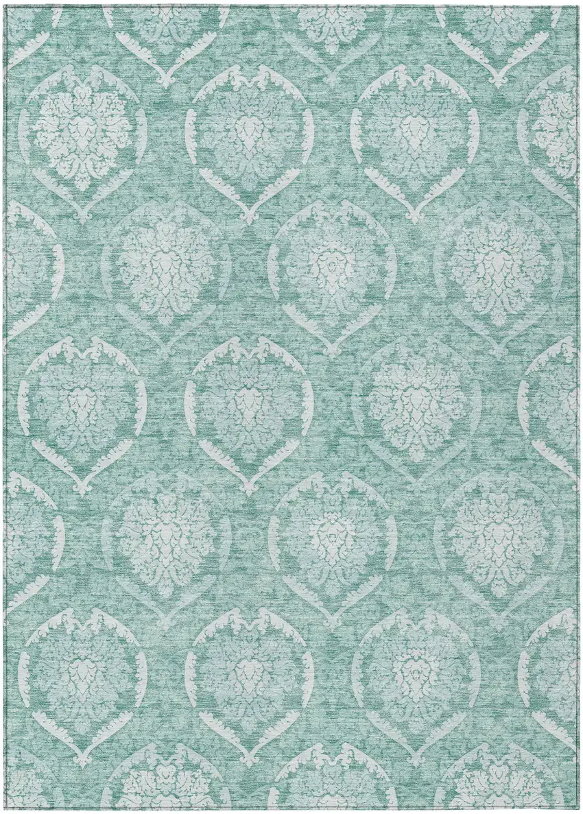 Turquoise Teal Blue And Ivory Medallion Washable Indoor Outdoor Area Rug Photo 2