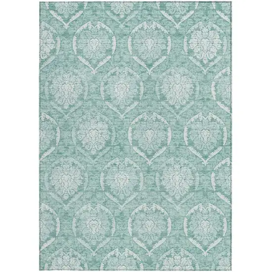 Turquoise Teal Blue And Ivory Medallion Washable Indoor Outdoor Area Rug Photo 7