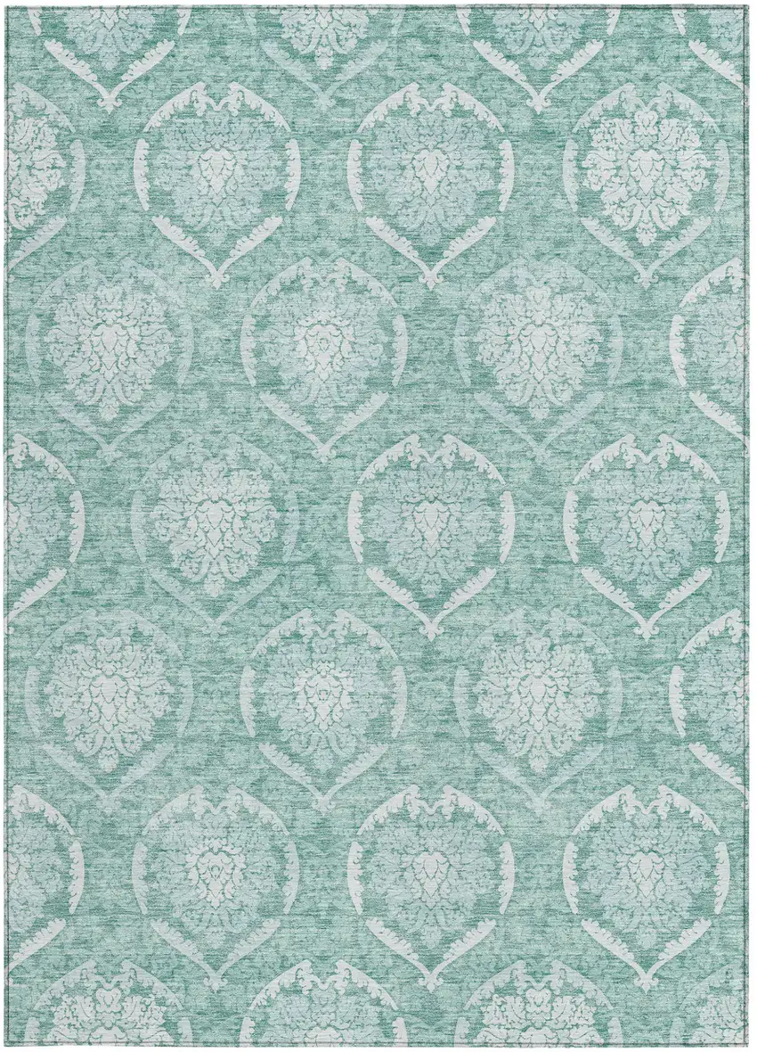 Turquoise Teal Blue And Ivory Medallion Washable Indoor Outdoor Area Rug Photo 7