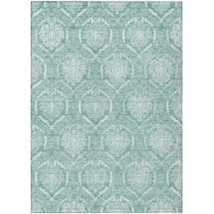 Photo of Turquoise Teal Blue And Ivory Medallion Washable Indoor Outdoor Area Rug