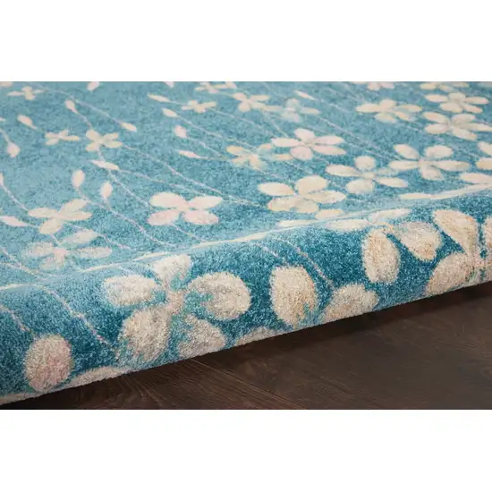 Turquoise and Cream Botanical Leaves Area Rug Photo 6
