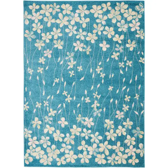 Turquoise and Cream Botanical Leaves Area Rug Photo 1