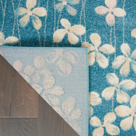 Turquoise and Cream Botanical Leaves Area Rug Photo 9