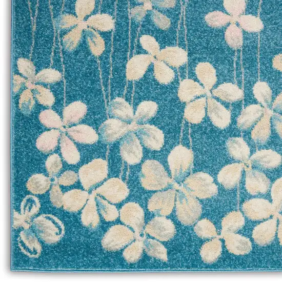 Turquoise and Cream Botanical Leaves Area Rug Photo 7