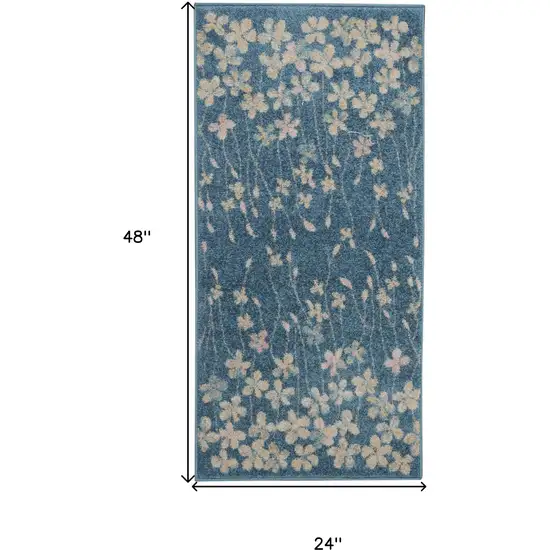 Turquoise and Cream Botanical Leaves Area Rug Photo 3