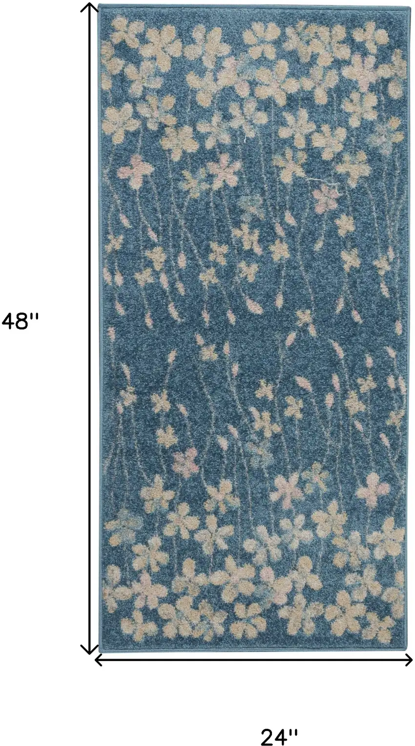 Turquoise and Cream Botanical Leaves Area Rug Photo 3
