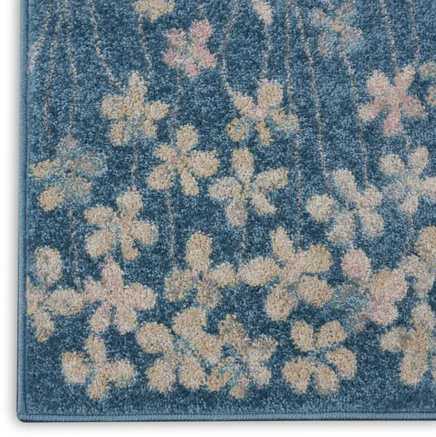 Turquoise and Cream Botanical Leaves Area Rug Photo 6