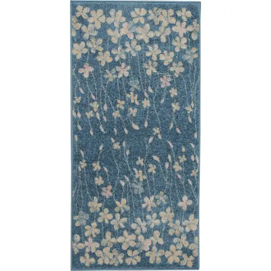 Turquoise and Cream Botanical Leaves Area Rug Photo 1